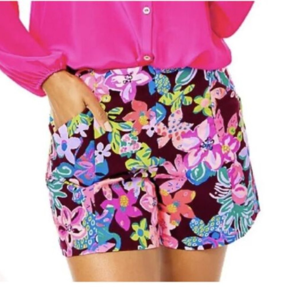 Lilly Pulitzer NWT Arabeth Stretch Short Cherry Ganache Bohemian Garden Size 00